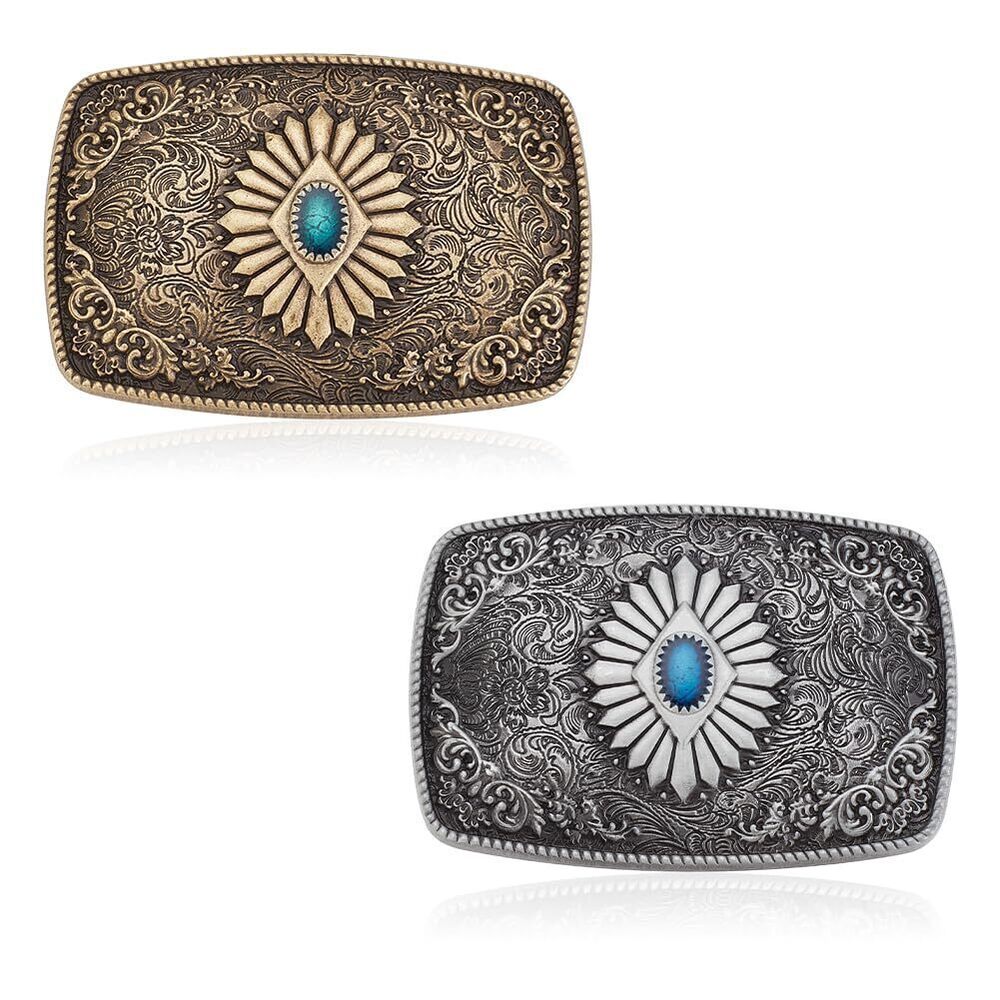 7845 2 Pcs Vintage Western Belt Buckle Cowboy Cowgirl Gold Sliver Smooth